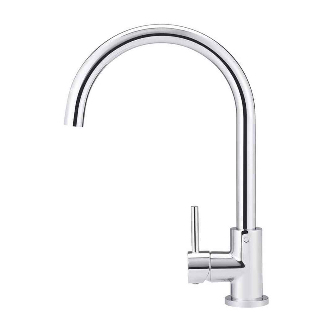Meir Round Gooseneck Kitchen Mixer Tap - Polished Chrome
