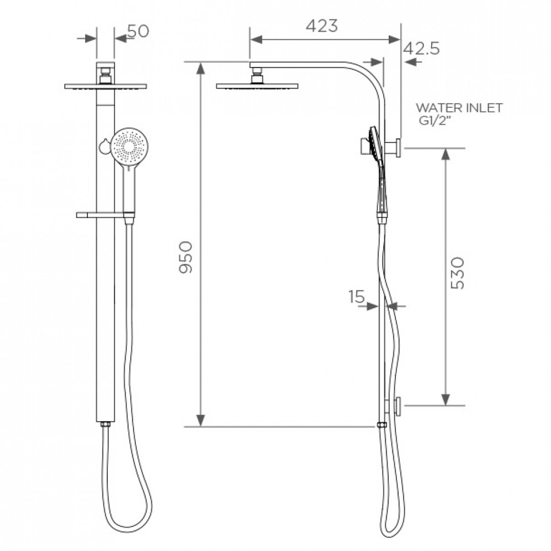 Streamline Synergii Shower Column With Handshower Top Diverter - Matt Black