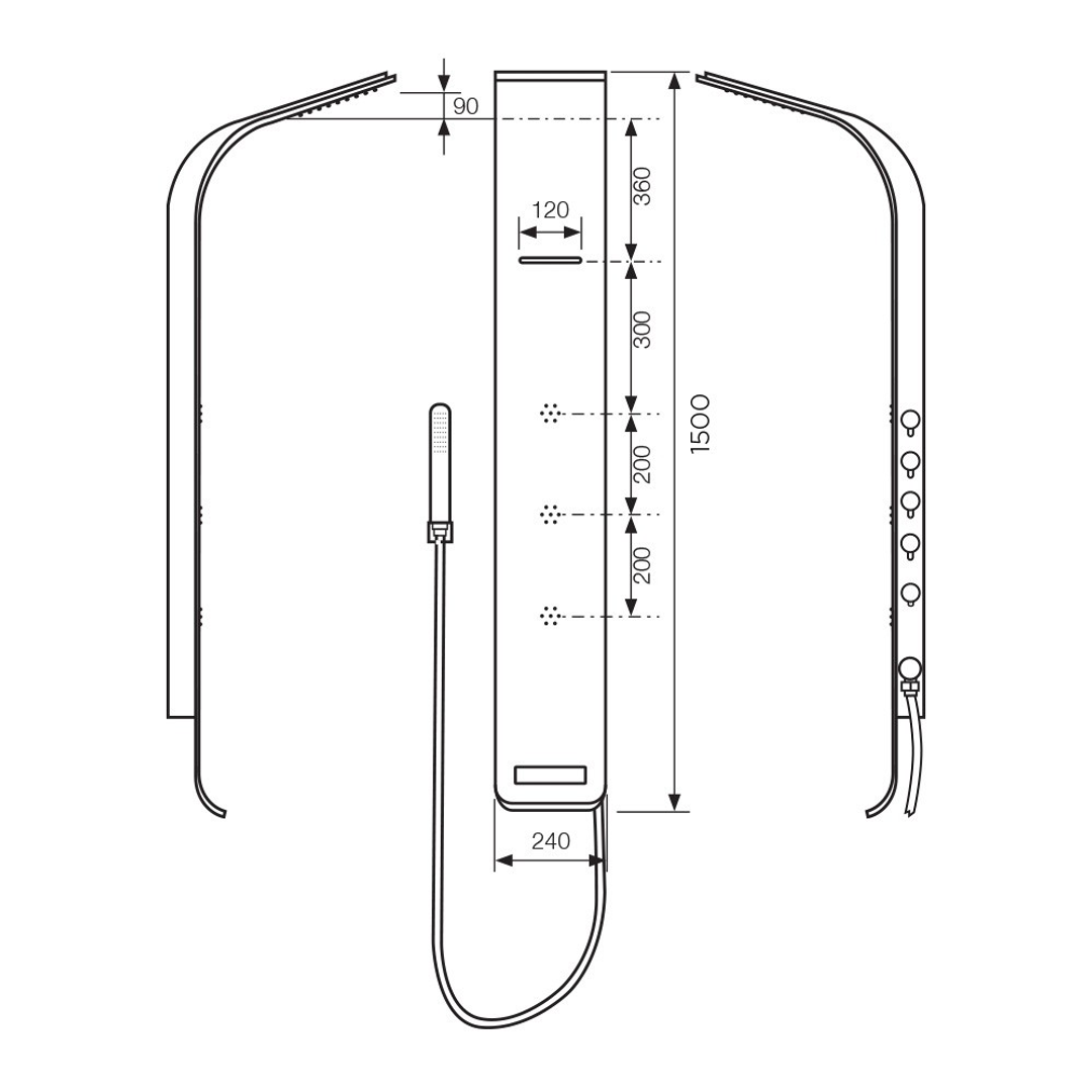 Streamline Synergii Shower Panel Right Side Operation - Matt Black