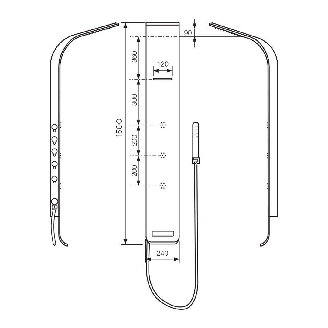 Streamline Synergii Shower Panel Left Side Operation - Matt Black