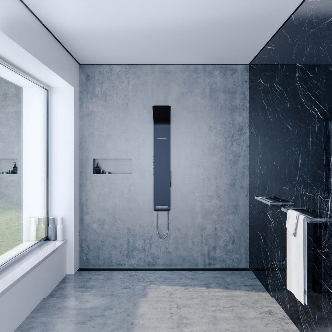 Streamline Synergii Shower Panel Left Side Operation - Matt Black