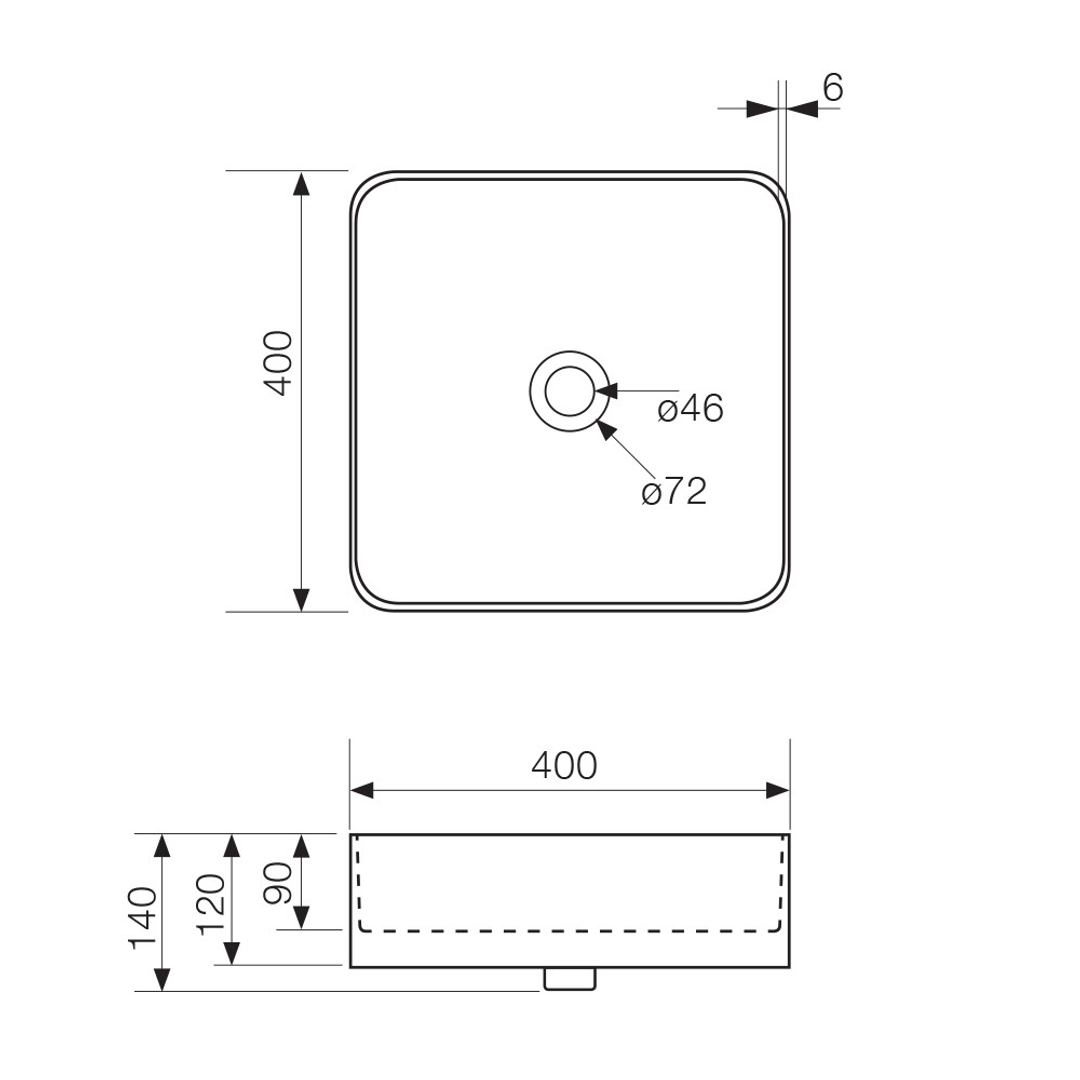 Streamline Arcisan Xoni 400 Thin Square Above Counter Basin - Matt White