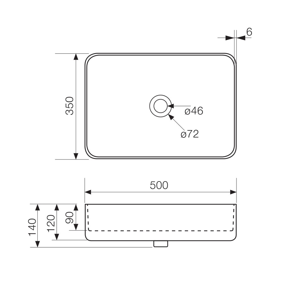 Streamline Arcisan Xoni Thin Rect Above Counter Basin 500mm X 350mm - Matt White