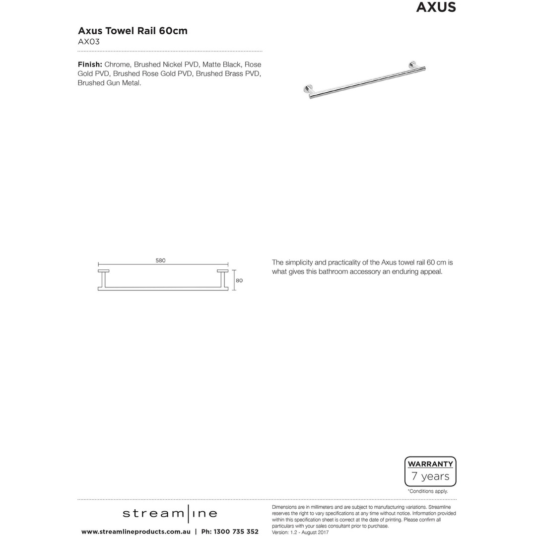 Arcisan Axus Single Streamline Towel Rail 60cm - Chrome