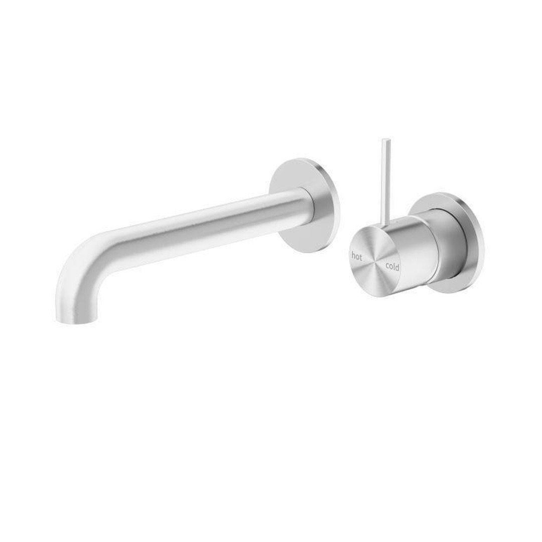 Nero Mecca Wall Basin Mixer Separate Back Plate Handle Up 160Mm Spout - Brushed Nickel