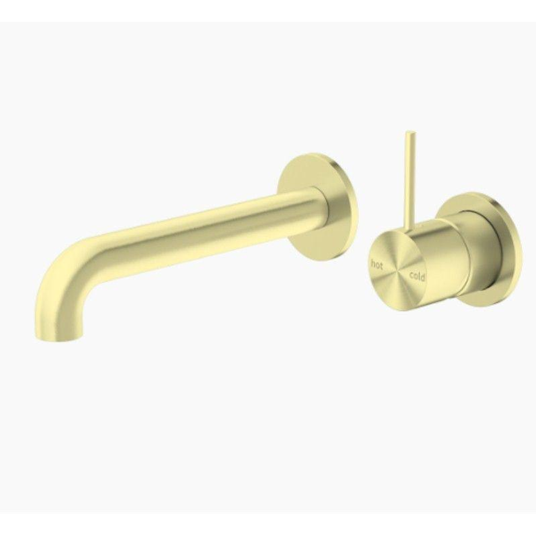Mecca Wall Basin Nero Mixer Separate Back Plate Handle Up 185mm Spout - Brushed Gold