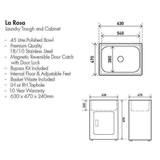 Aspire La Rosa 45 Lt Metal Cabinet And Tub C/W Bypass S/Steel