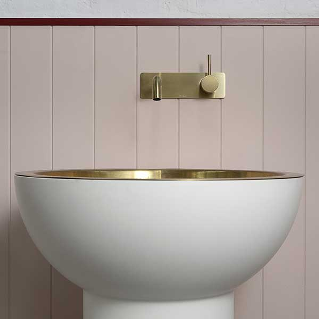 Vivid Slimline Up Wall Basin/Bath Phoenix Mixer Set - Brushed Gold