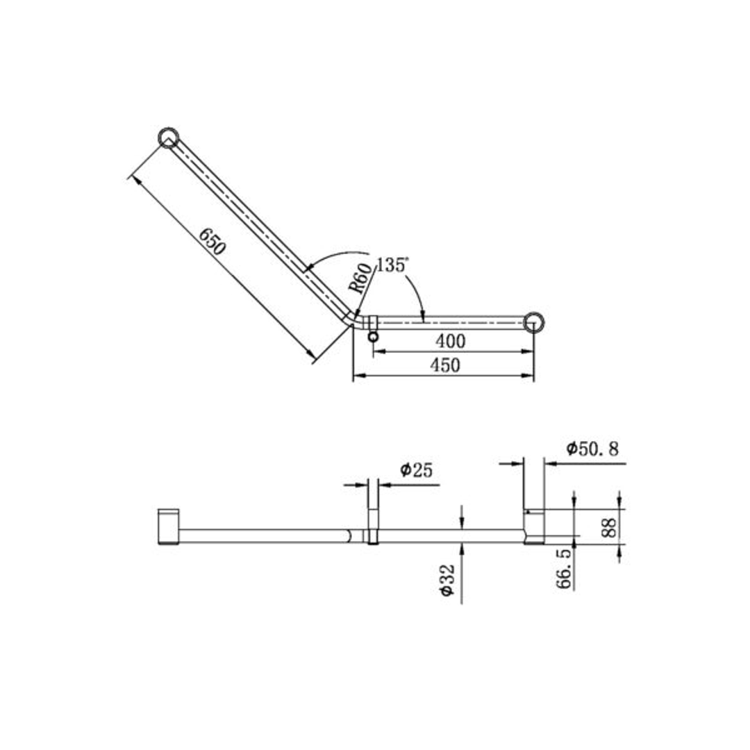 Mecca Care 32mm Ambulant 45 Degree Bent Tube Nero Grab Rail 450X650mm - Matt Black