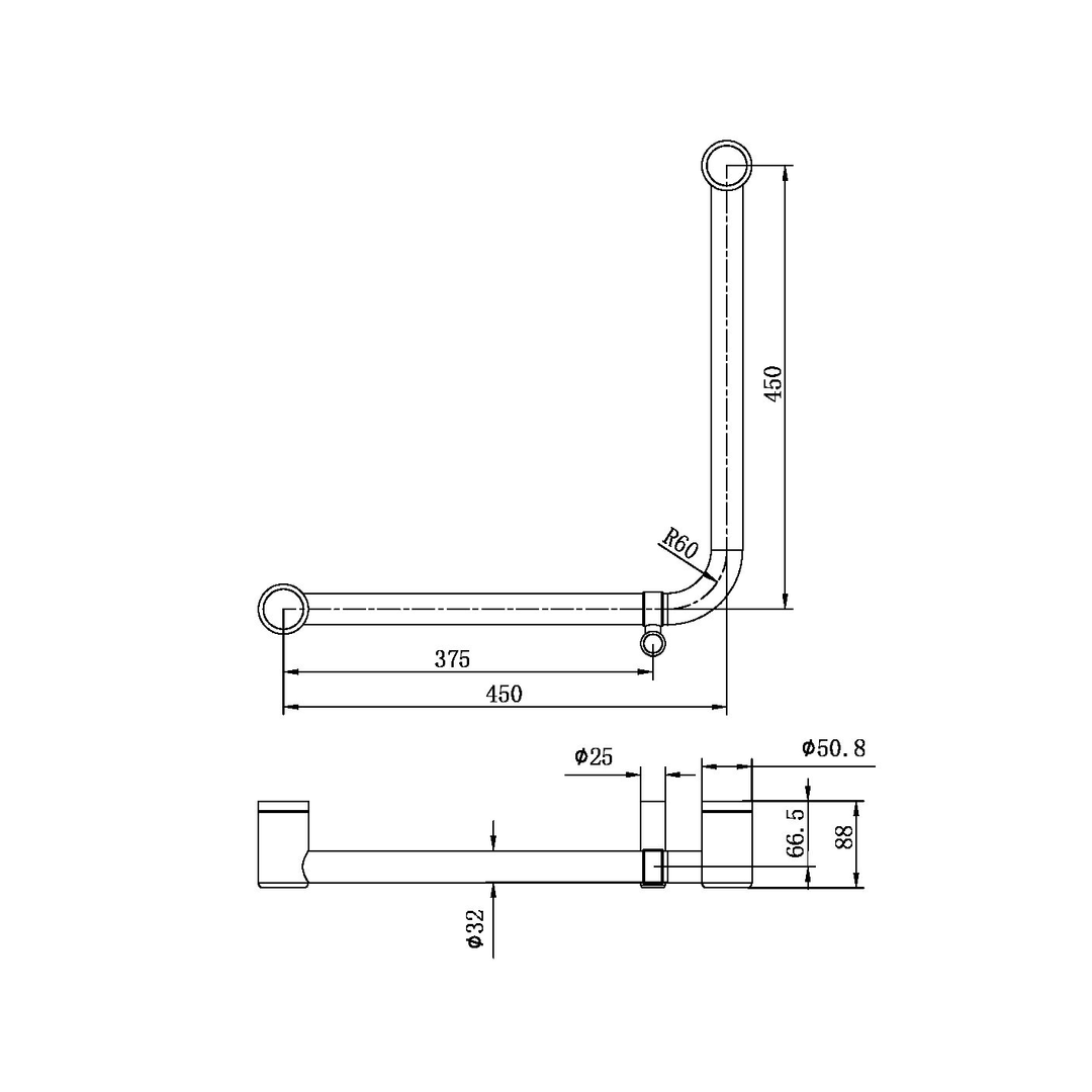 Nero Mecca Care 32mm Ambulant 90Degree Bent Tube Grab Rail 450X450mm - Brushed Gold