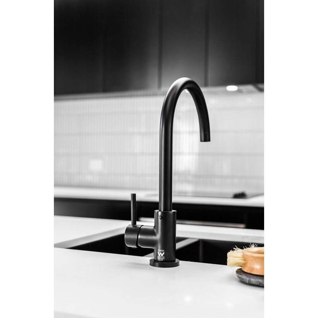 Meir Round Gooseneck Kitchen Mixer Tap - Matte Black