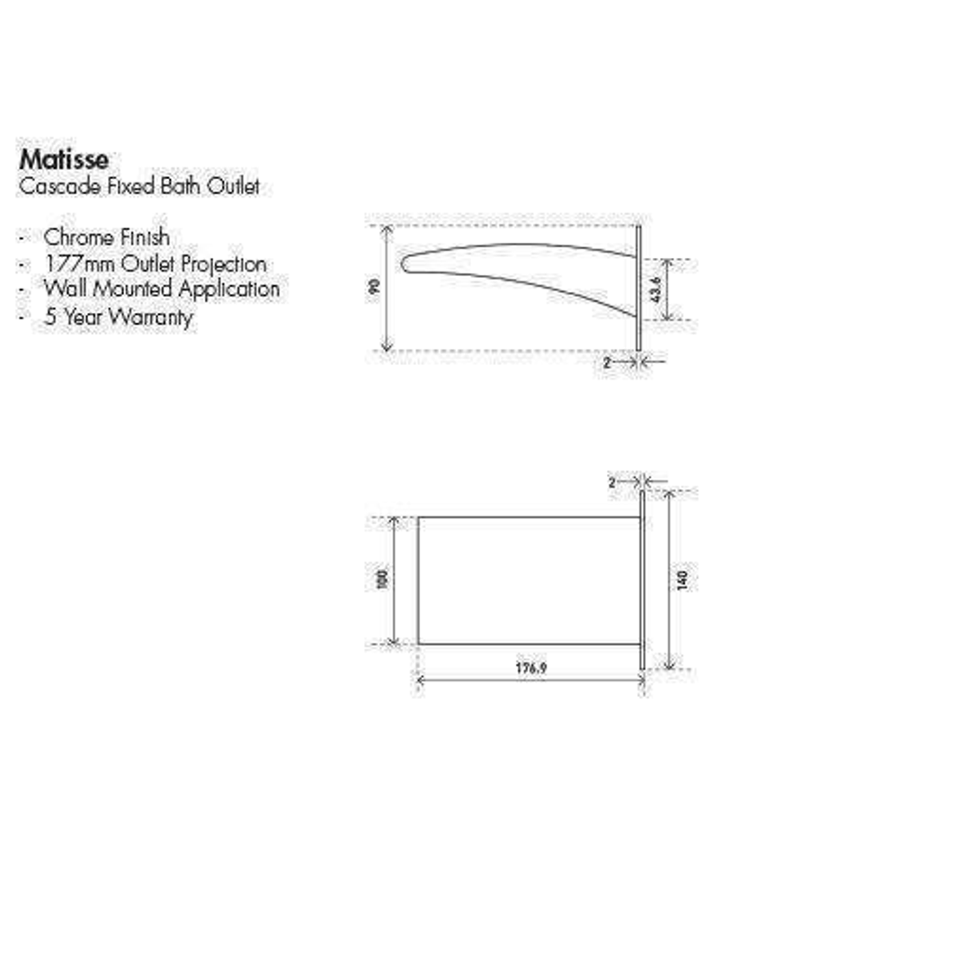 Aspire Matisse Cascade Fixed Wall Outlet 180mm - Chrome