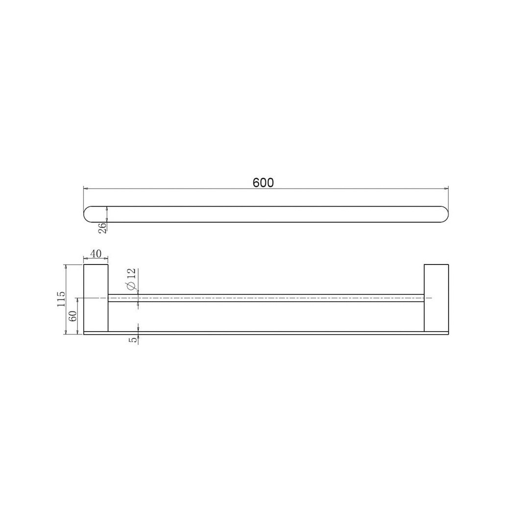 Bianca Nero  Double Towel Rail 600mm - Matt Black
