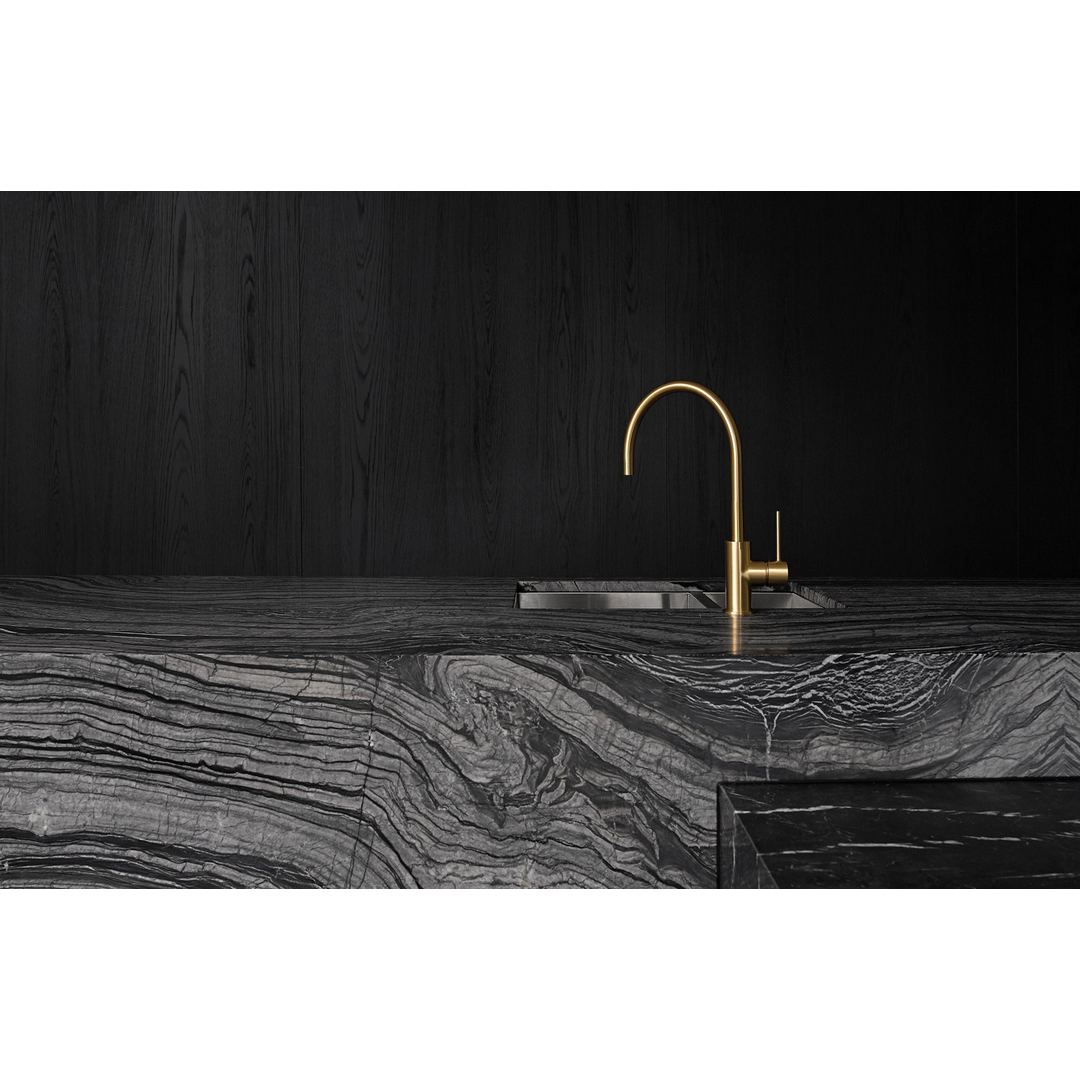 Vivid Slimline Side Lever Sink Phoenix Mixer 220mm Gooseneck - Brushed Gold