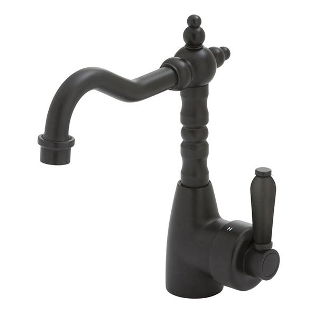 Fienza Eleanor Shepherds Crook Basin Mixer - Matt Black/Matt Black