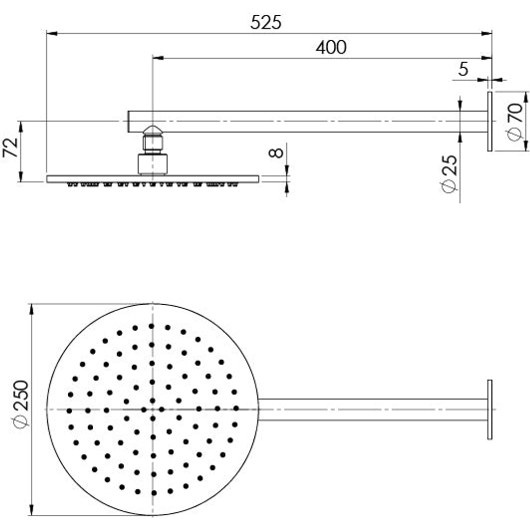 Vivid Slimline Ss 316 Phoenix Shower Arm & 250Mm Rose Stainless Steel