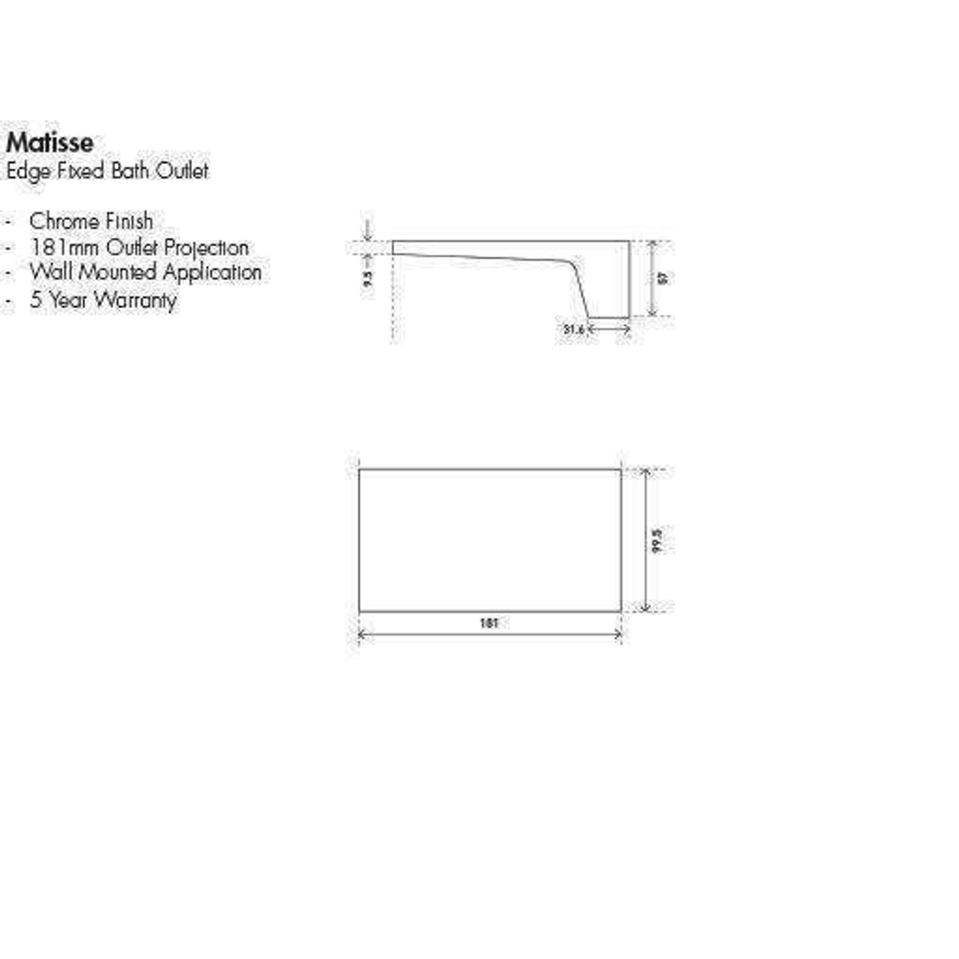 Aspire Matisse Edge Fixed Wall Outlet 180mm - Chrome