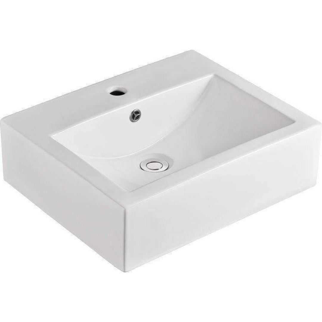 Aspire Unity Square Above Counter Basin - White 1 Tap Hole 510X410