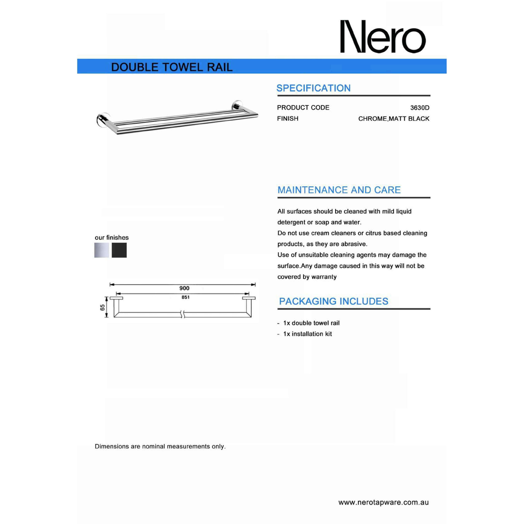 Nero Dolce 700Mm Double Towel Rail - Chrome