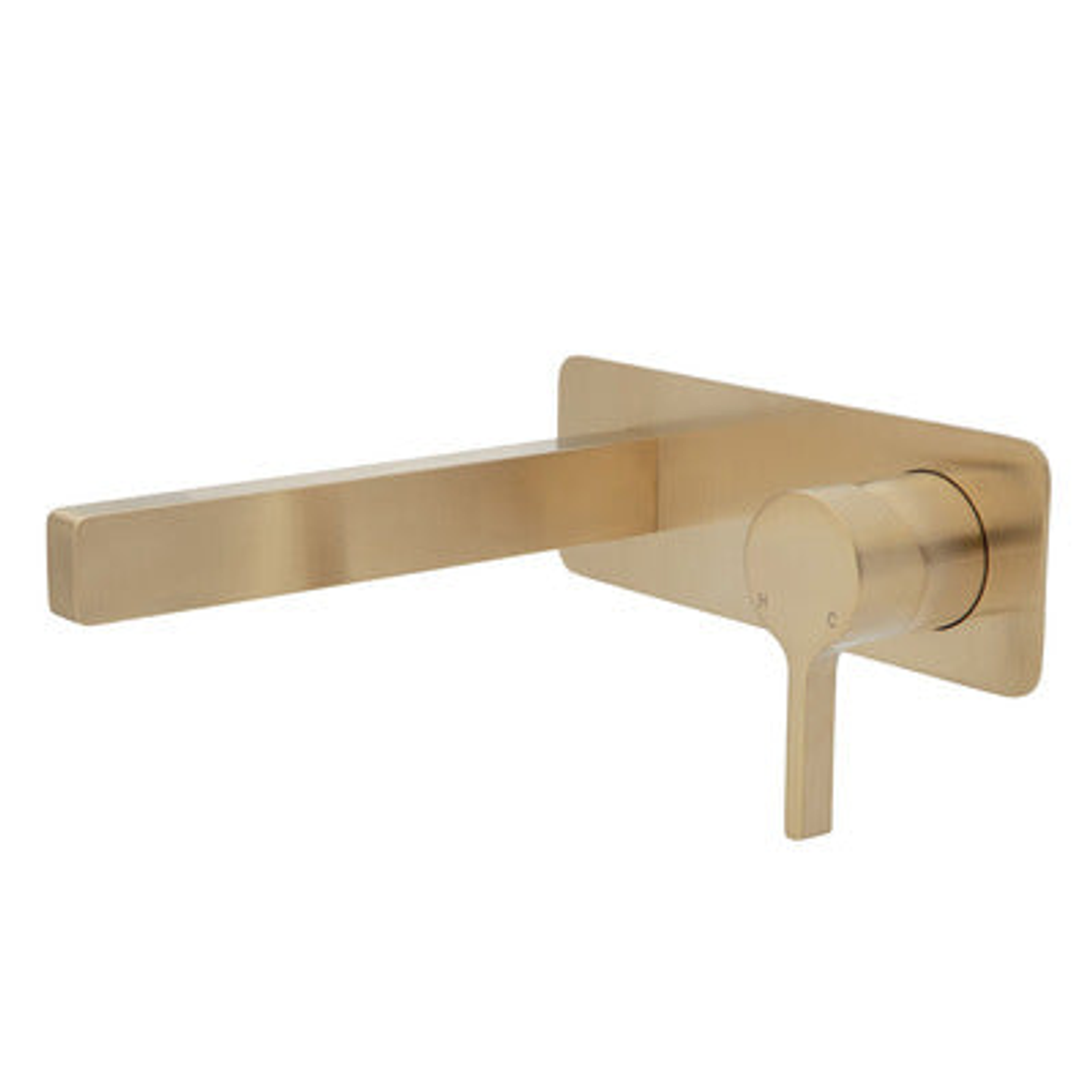 Fienza Sansa Basin Wall Mixer Set Urban Brass Soft Square Urban Brass Plate