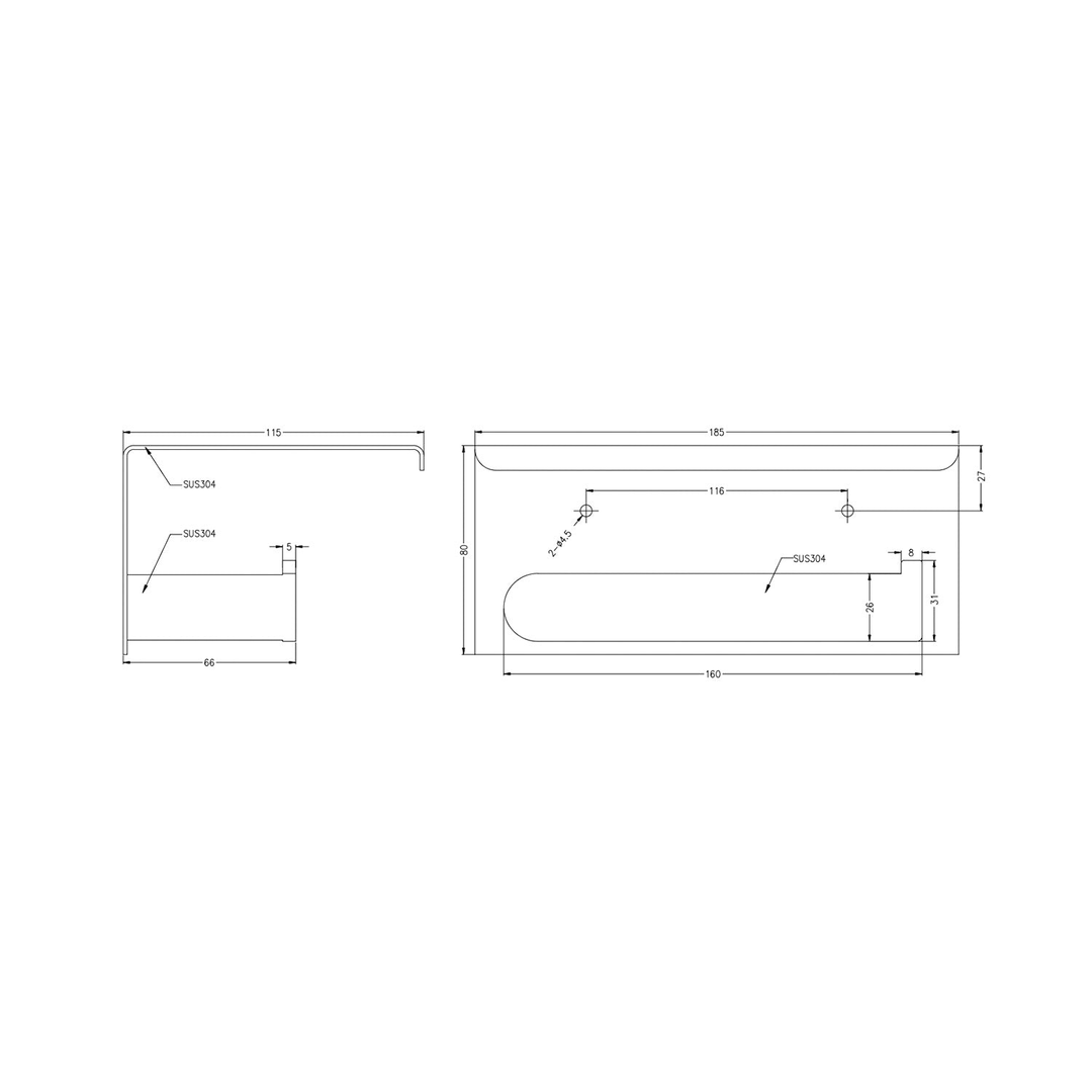 Bianca Nero Toilet Roll Holder With Shelf - Matt Black