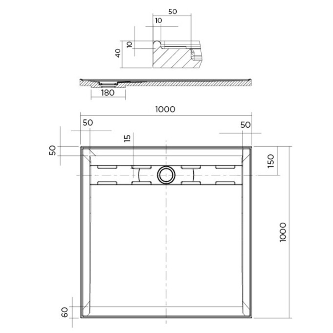 Stonelite Elite Oceano Base Rear Outlet S/Steel Grate - 900 X 900