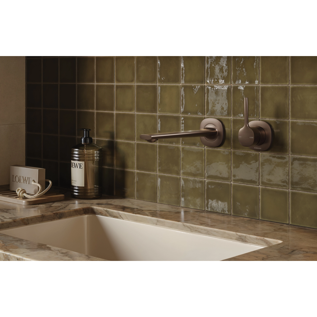 Phoenix Vask Switchmix Wall Basin / Bath Mixer Set 200Mm Pin Up Fit-Off Kit - Brushed Bronze