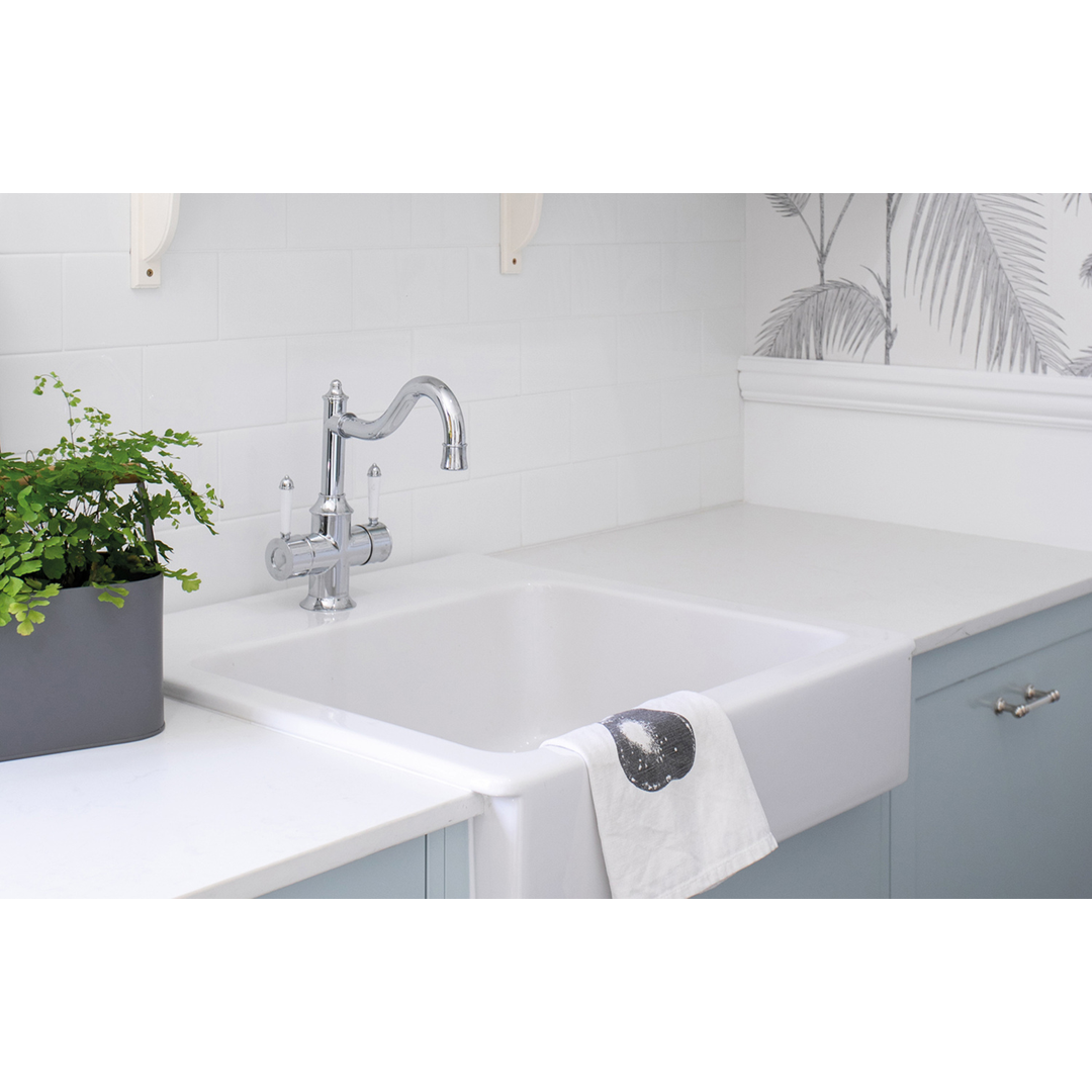 Phoenix Nostalgia Twin Handle Sink Mixer 220mm Shepherds Crook - Chrome/White