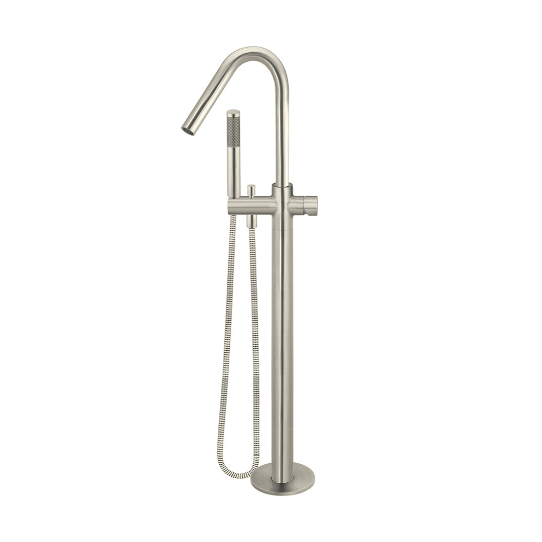 Meir Round Pinless Freestanding Bath Spout And Hand Shower - Brushed Nickel