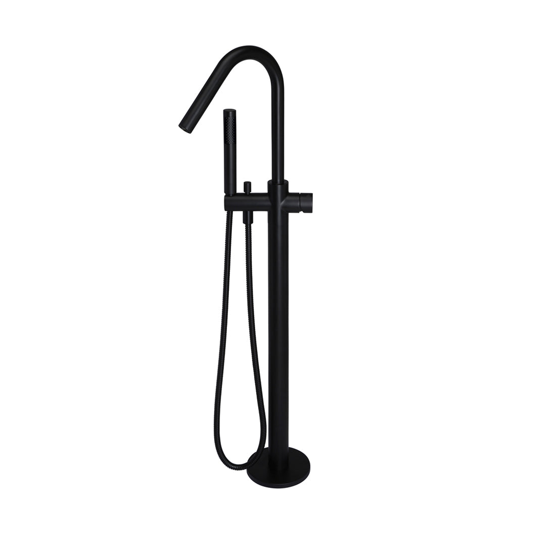 Meir Round Pinless Freestanding Bath Spout And Hand Shower - Matte Black