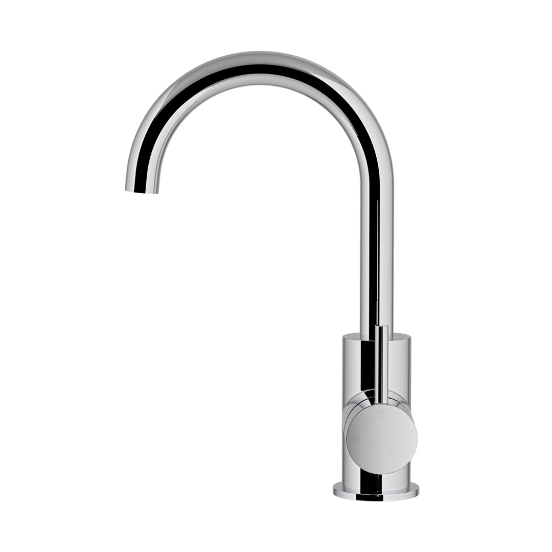 Meir Round Gooseneck Basin Mixer With Cold Start - Polished Chrome