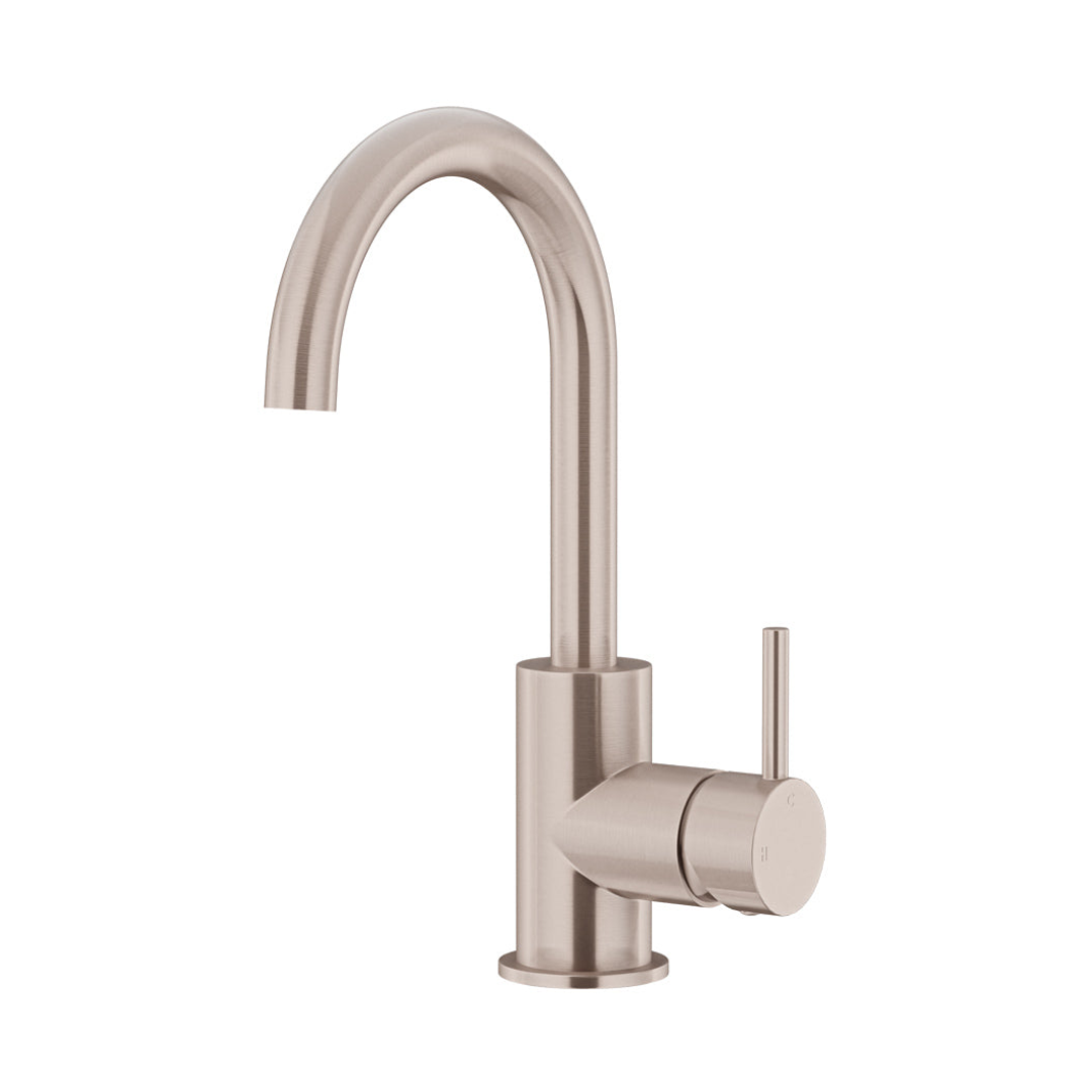 Meir Round Gooseneck Basin Mixer With Cold Start - Champagne