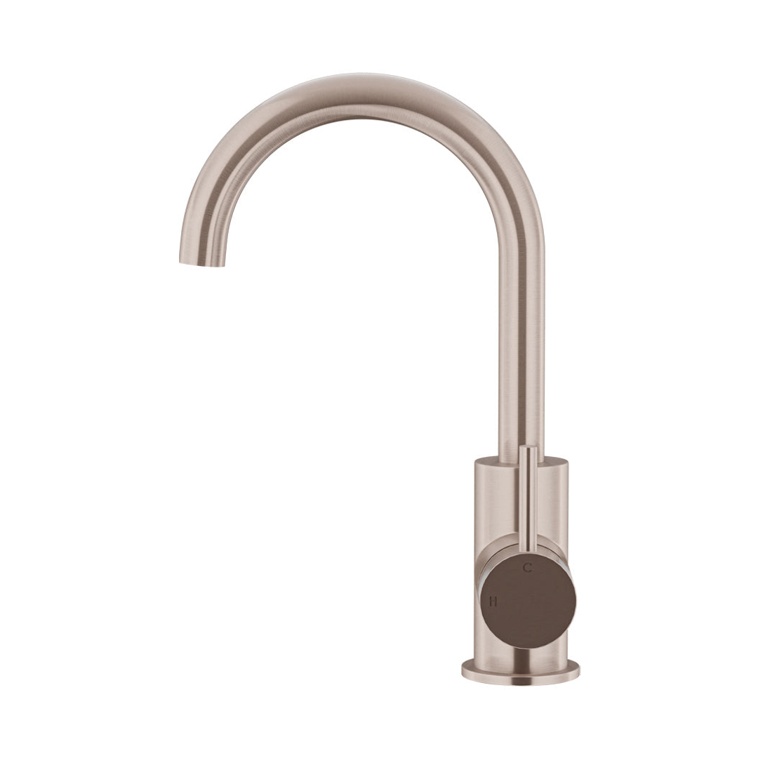 Meir Round Gooseneck Basin Mixer With Cold Start - Champagne