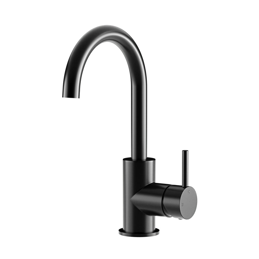 Meir Round Gooseneck Basin Mixer With Cold Start - Matte Black