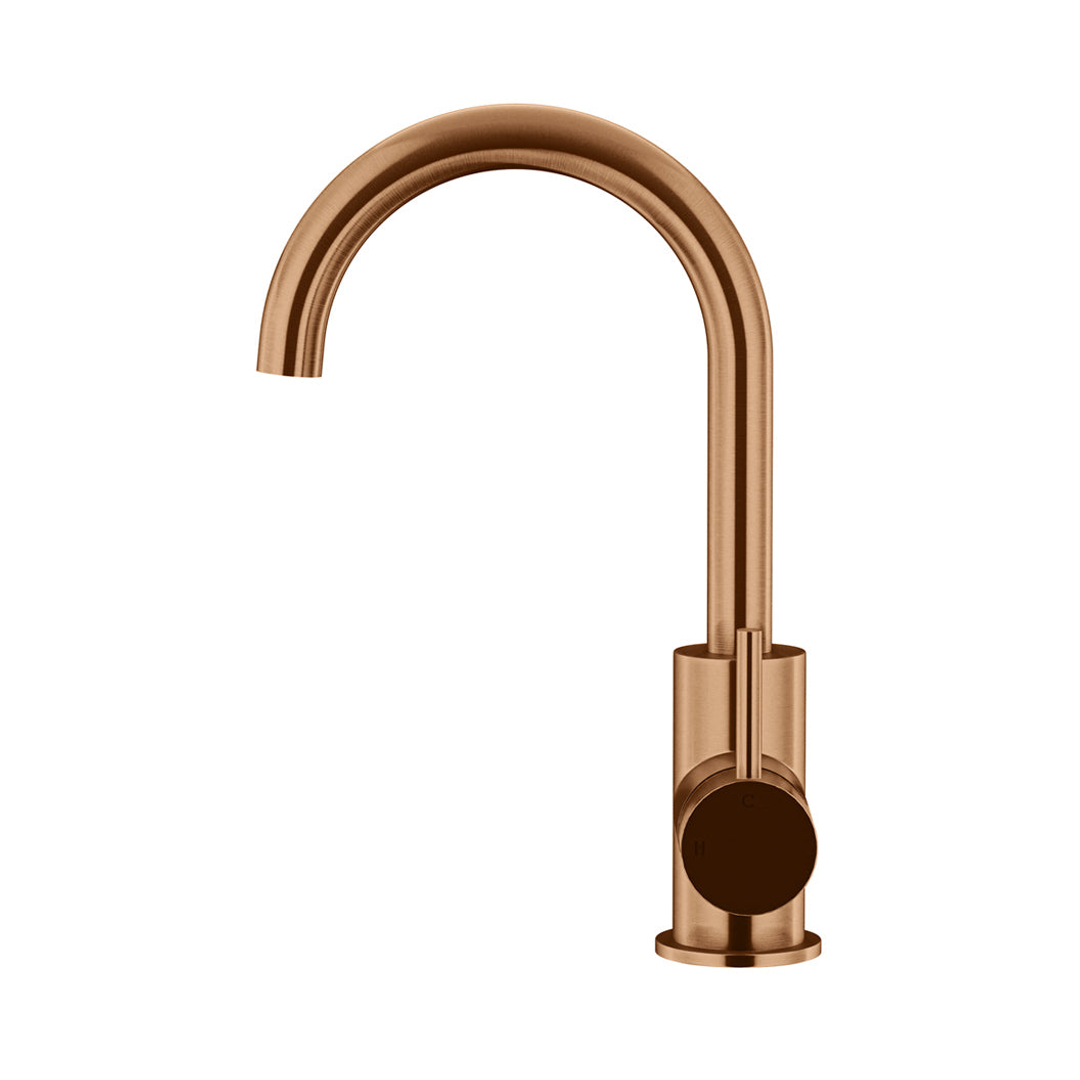 Meir Round Gooseneck Basin Mixer With Cold Start - Lustre Bronze