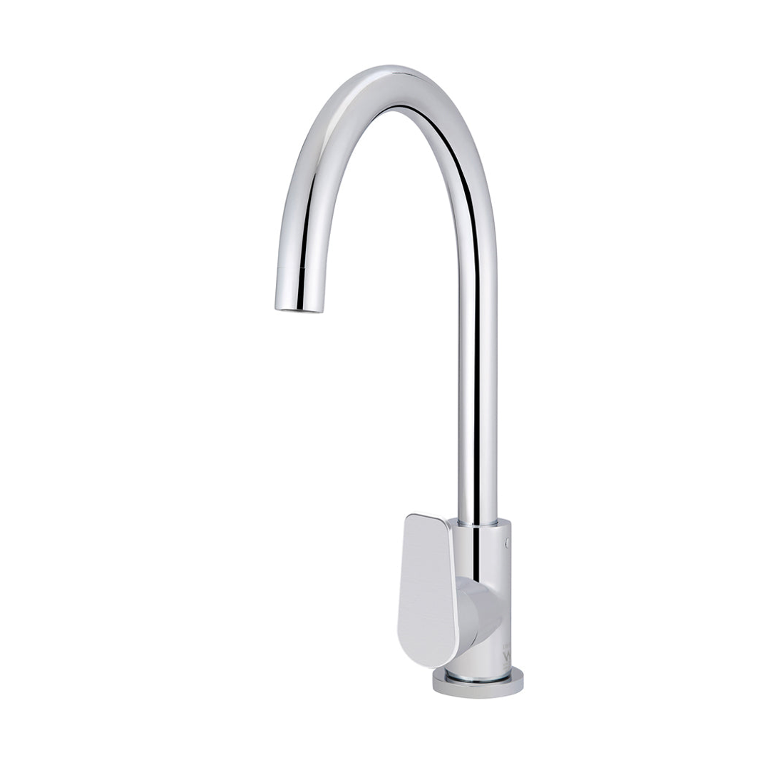 Meir Round Paddle Gooseneck Kitchen Mixer Tap - Polished Chrome