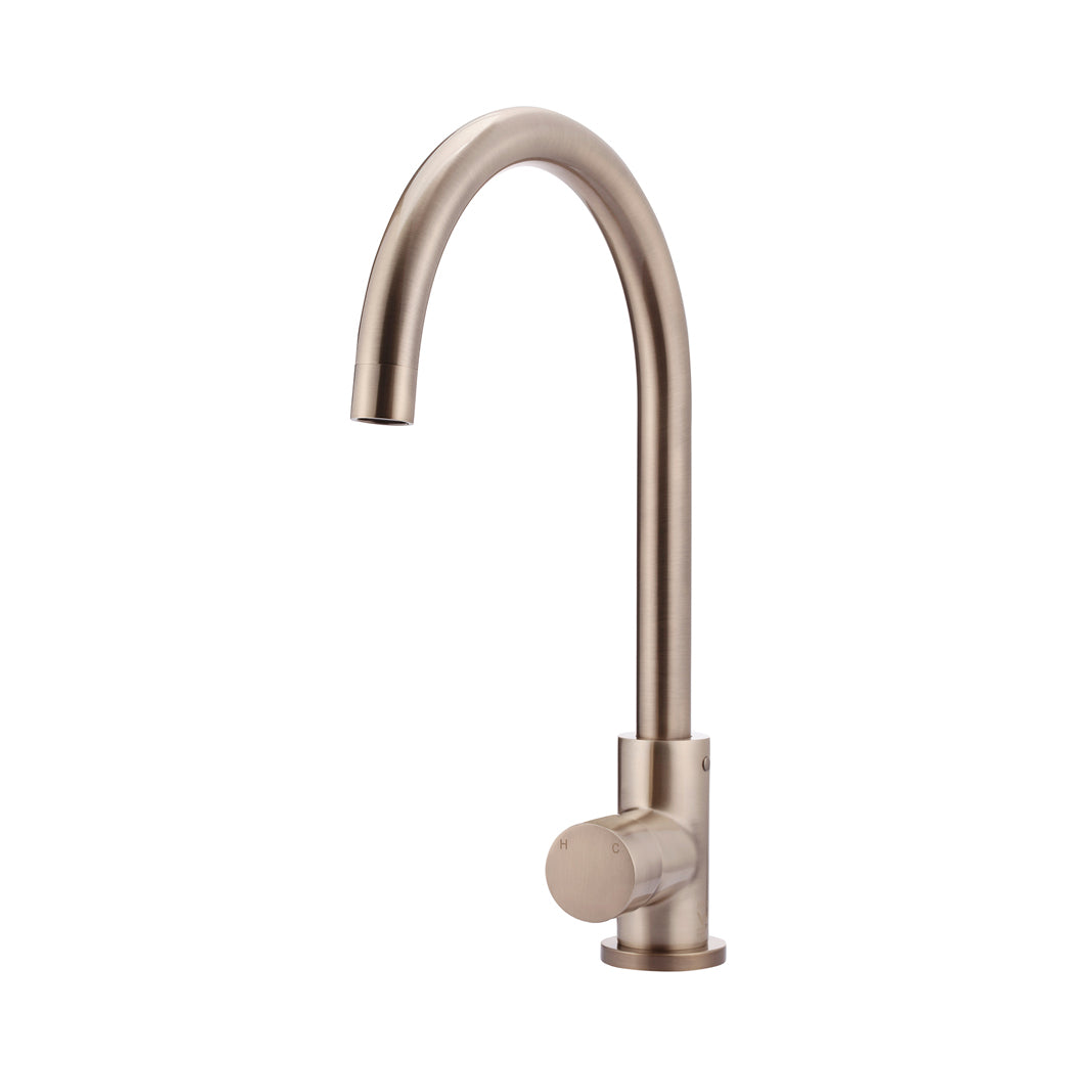 Meir Round Pinless Gooseneck Kitchen Mixer Tap - Champagne