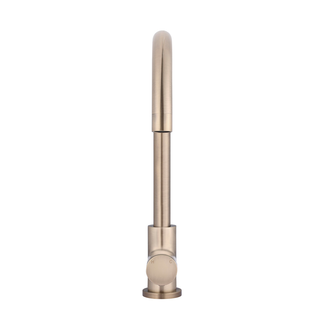 Meir Round Pinless Gooseneck Kitchen Mixer Tap - Champagne