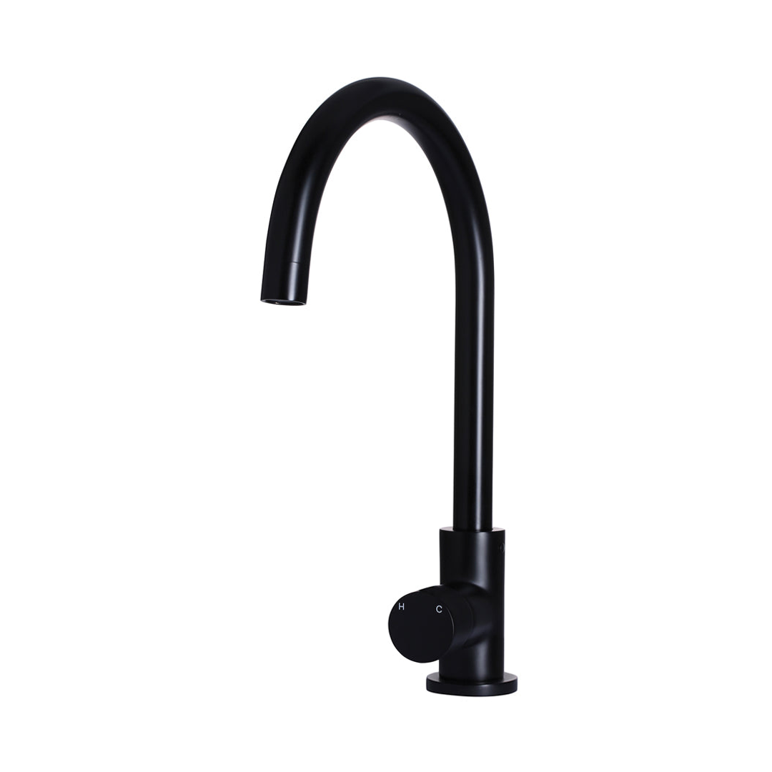 Meir Round Pinless Gooseneck Kitchen Mixer Tap - Matte Black