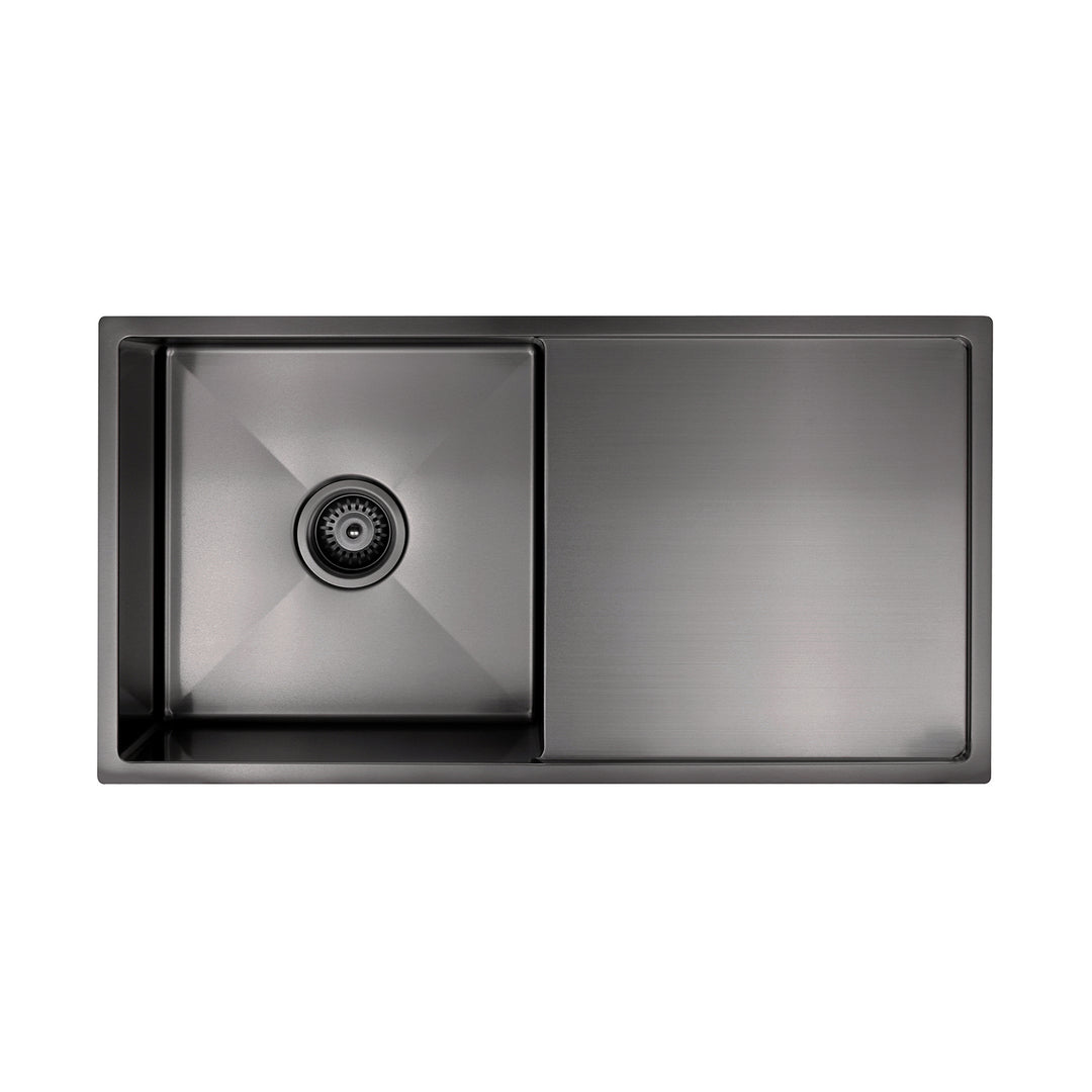 Meir Kitchen Sink Single Bowl & Drainboard 840 X 440 Gun Metal