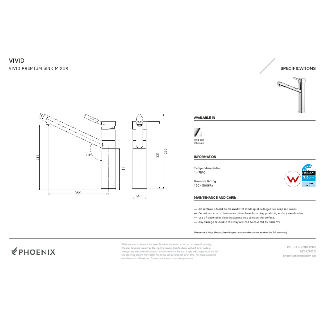 Vivid Premium Sink Phoenix Mixer - Chrome